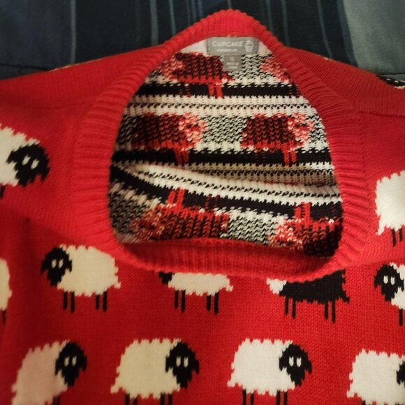 Cupcake Clothing Ltd Sheep Sweater  Red / Black Sheep Inspired by Princess XL - Picture 3 of 5